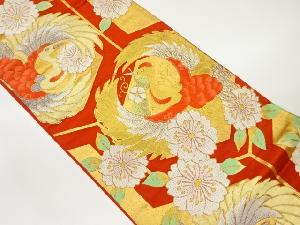 亀甲に鶴・桜模様織出し袋帯